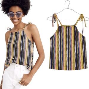 Madewell Texture & Thread Stripe Tie Shoulder Tank Top Rainbow Crochet Size S